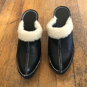Donald Pliner fur and leather mules